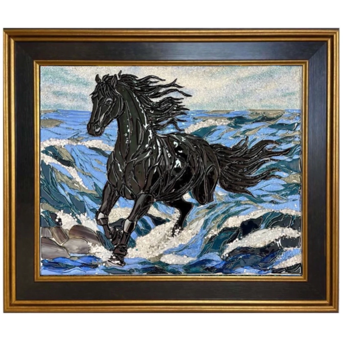 Decorative glass panel "Black Horse"